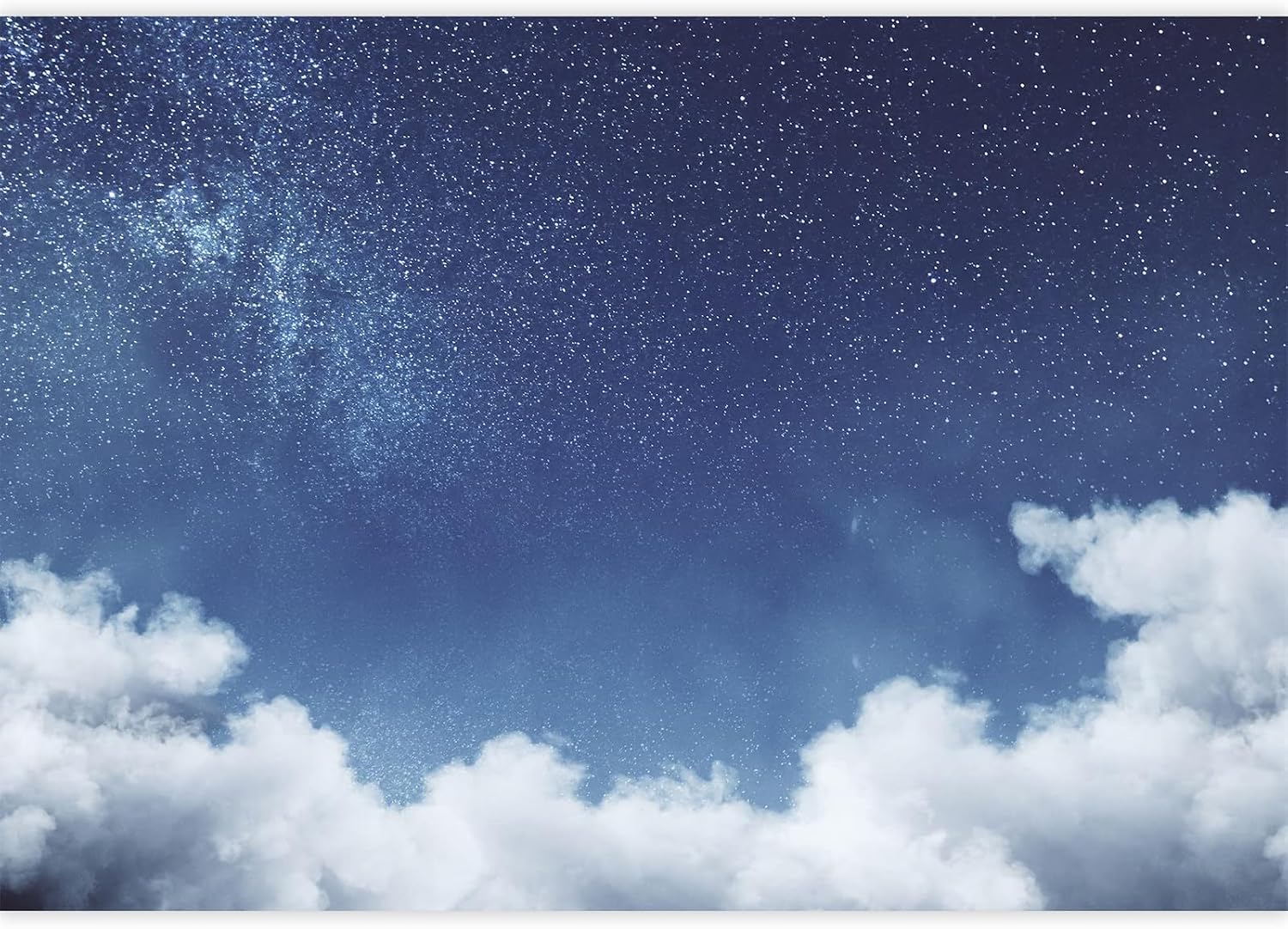 White Clouds with Stars Wall Mural, Night Sky Peel and Stick Self-Adhesive Wallpaper, Removable Large Art Wall Decor Painting for Bedroom Living Office Study Room Murals,96" W x 69" H