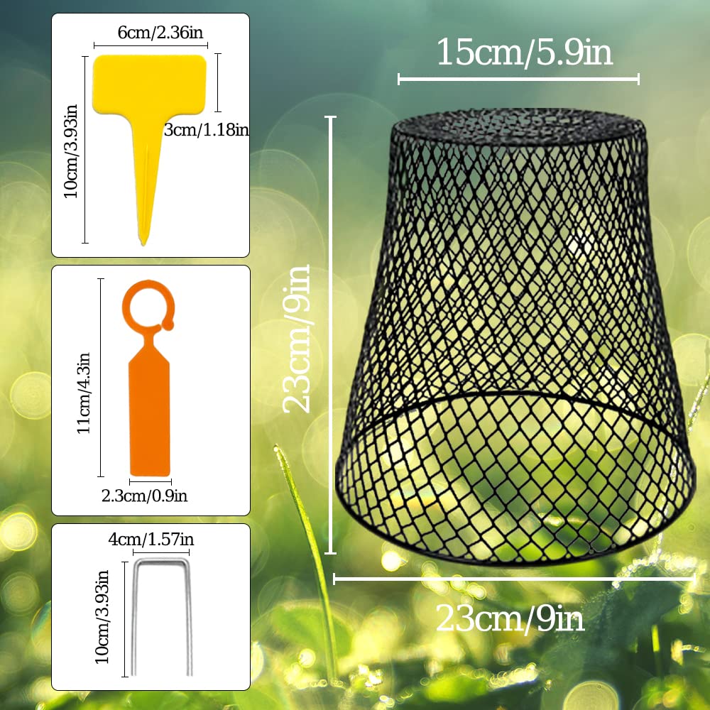 10 Cloche Protettive Per Piante In Filo Di Pollo Metallico Nero - 20x20 Cm, Con 20 Pali E 10 Etichette, Anti-conigli E Uccelli
