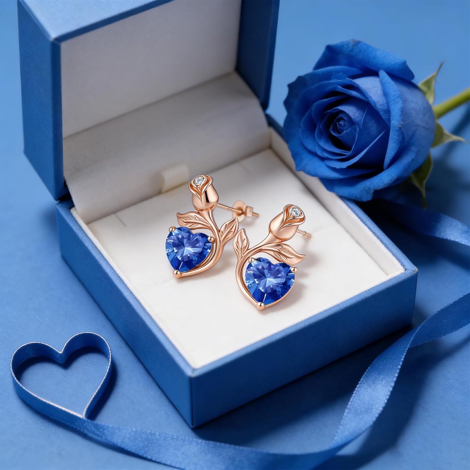 0.8CT Rose Heart Earrings Option of Sapphire Moissanite&More Stud Earrings Lab-Grown Earrings Birthstone Earrings for Women S925 Sterling Silver Post D Color VVS1 Clarity Ideal Gift for Wife Mother for Birthday Anniversary Valentine's Day Convey I Love You Message - Image 7