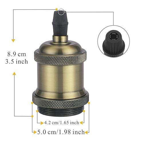 Vista 5 de Kit de lámpara colgante industrial vintage con soporte para lámpara E27, cable de tela, rosa de techo y cable colgante en estilo retro moderno