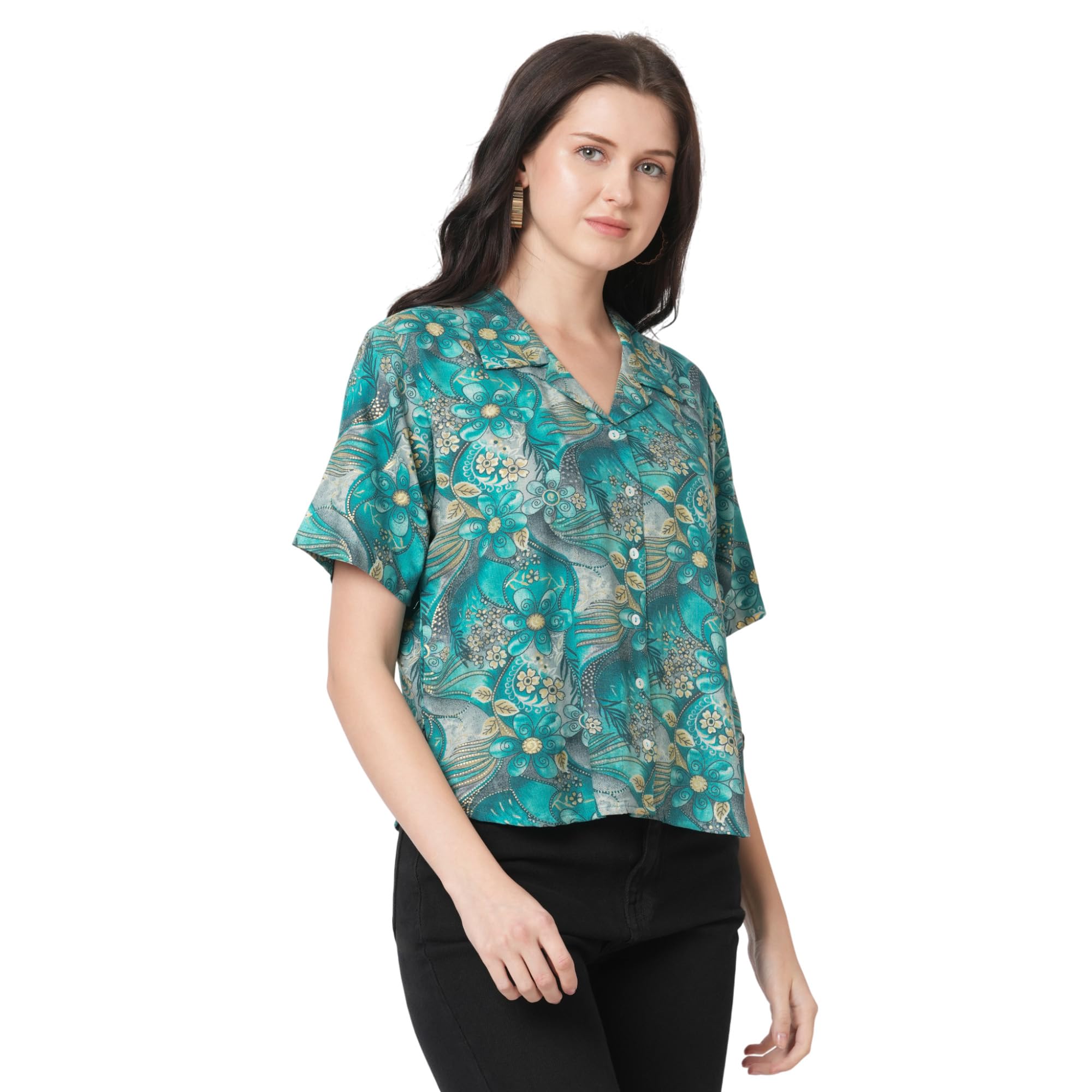 Go.4.it Women's Rayon Fabric Stripe & Plain Mix-n-Match Casual Top (in, Alpha, 2XL, Regular, Peacock) - Image 4 thumbnail