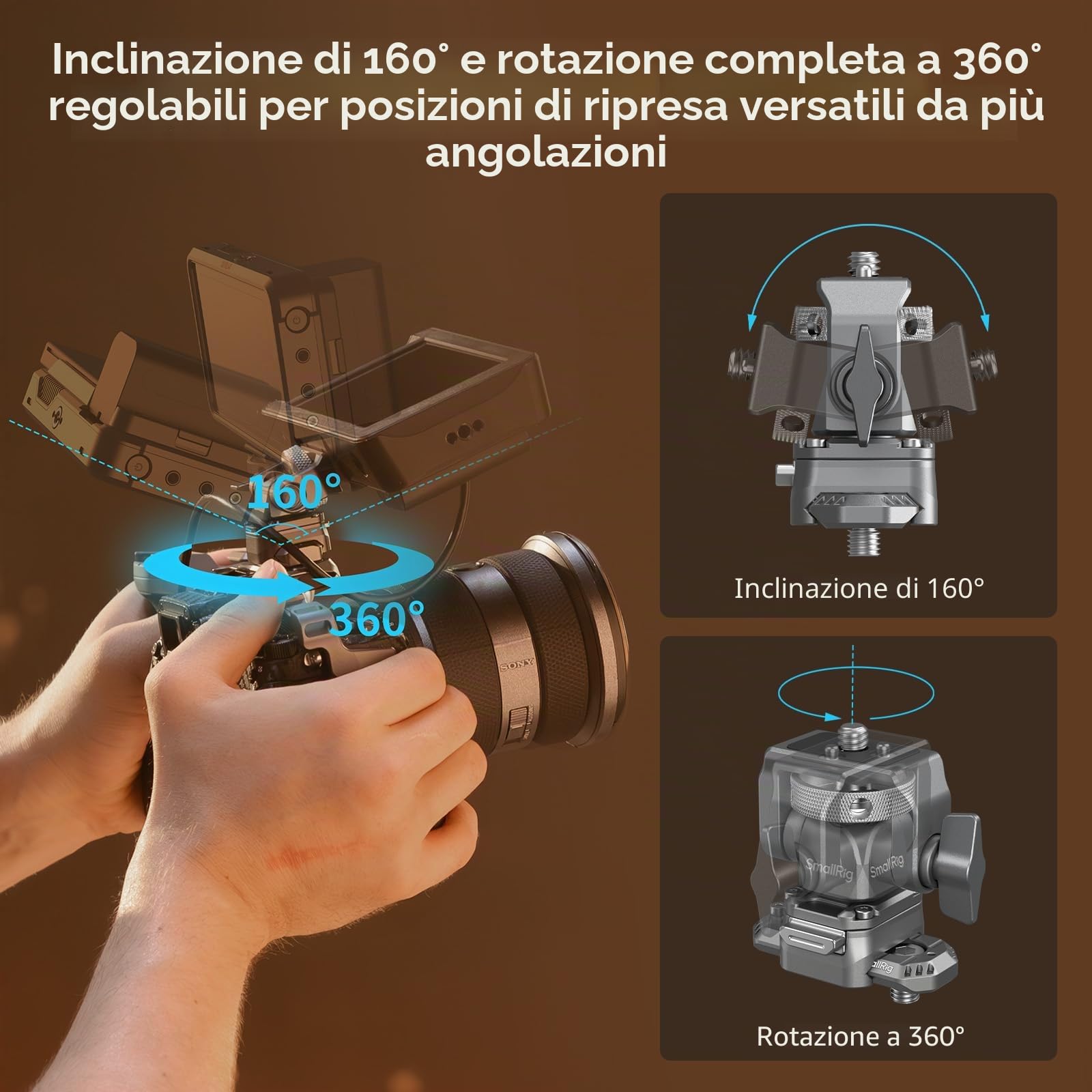 SMALLRIG Supporto per Monitor a Sgancio Rapido con Binario NATO, Supporto per Monitor da Campo, Girevole a 360° e Inclinazione a 160° Regolabile, Carico Utile Massimo 2,5 kg, HawkLock H21-4487