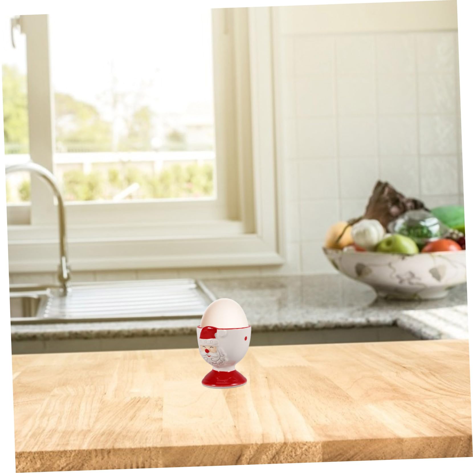 Unomor Christmas Ceramic Egg Holder Santa Claus Shaped Egg Display Stand for Boiled Eggs Cute Egg Cup for Holiday Table Decor and Kitchen Use Present for Christmas Celebration