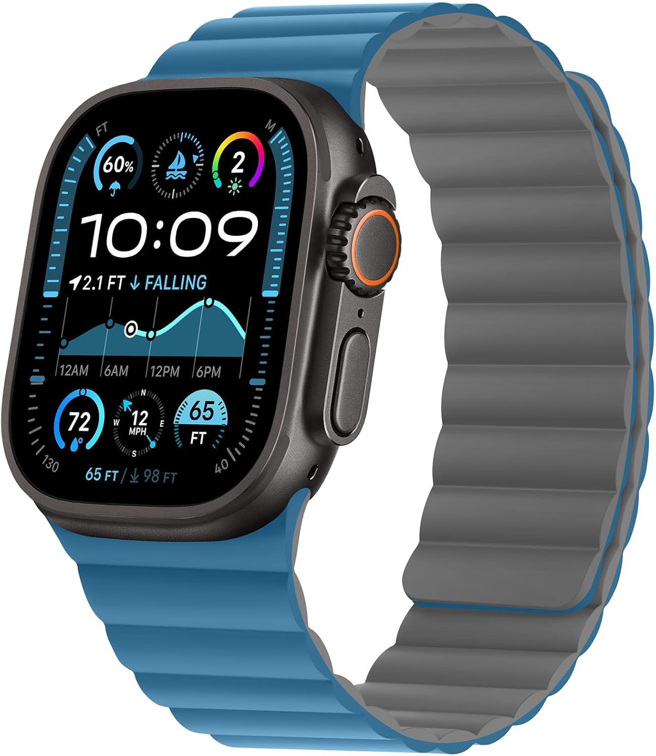 HITZEE Compatible with Apple Watch Band 49/46/45/44/42/41/40/38mm, Soft Silicone Magnetic Bands Strap Compatible for iWatch Ultra 3/2/1 SE3/2/1 Series 11 10 9 8 7-1 (42/44/45/46/49, Blue/Gray)