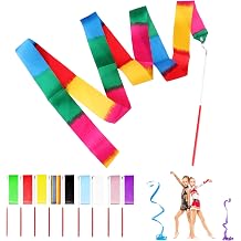 JSMTKJ Pack of 10 gymnastics bands with rod 2 meters rainbow gymnastics band dance band rhythmic sports gymnastics band for art dance ballet twirling 10 colors