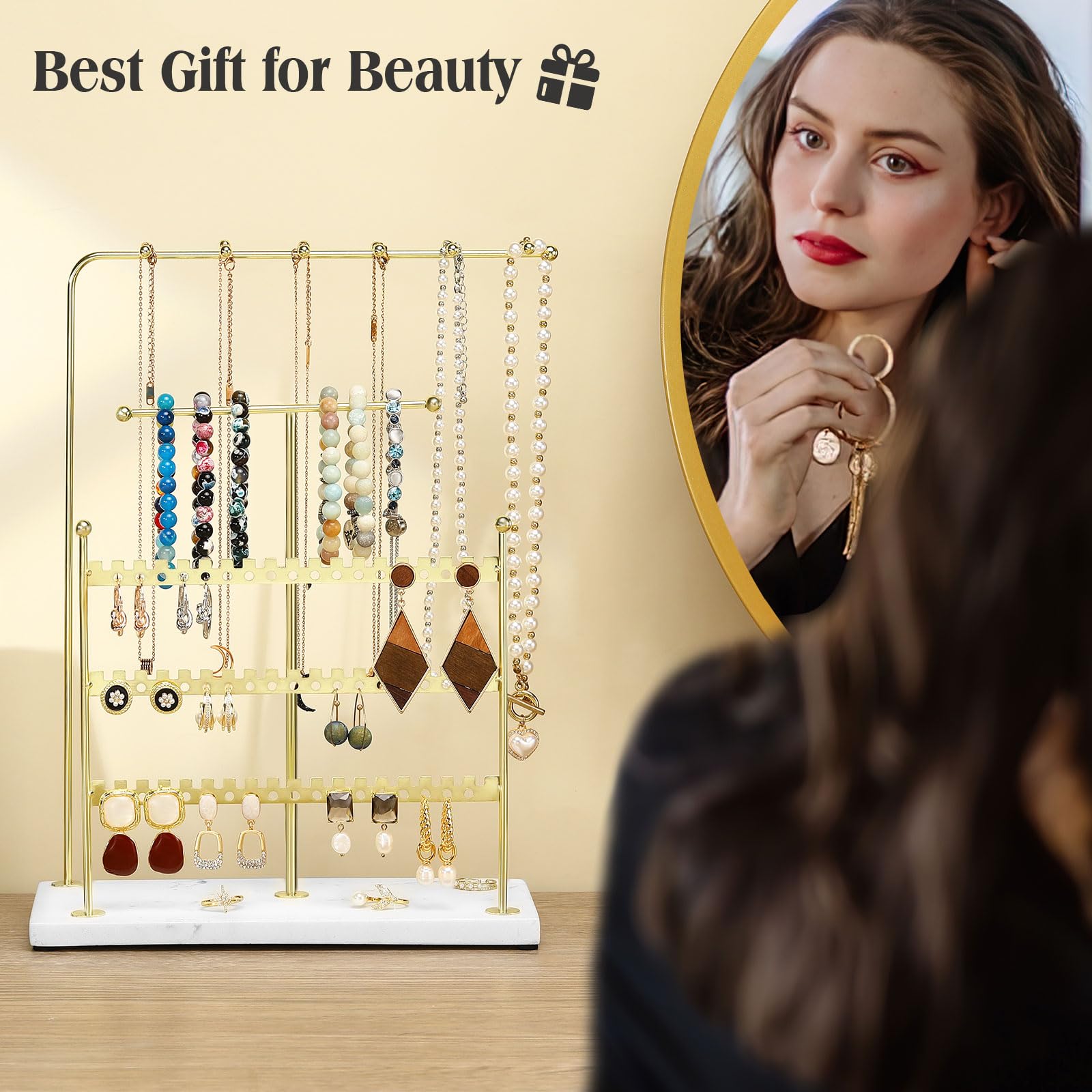 Emibele Sieraden Organizer, 24 Grids Ketting Hanger Organizer Horloge Opslag Ringen Oorbellen Armband Organizer Tray Showcase Display Fluwelen Stapelbare Sieraden Opslag - Grijs