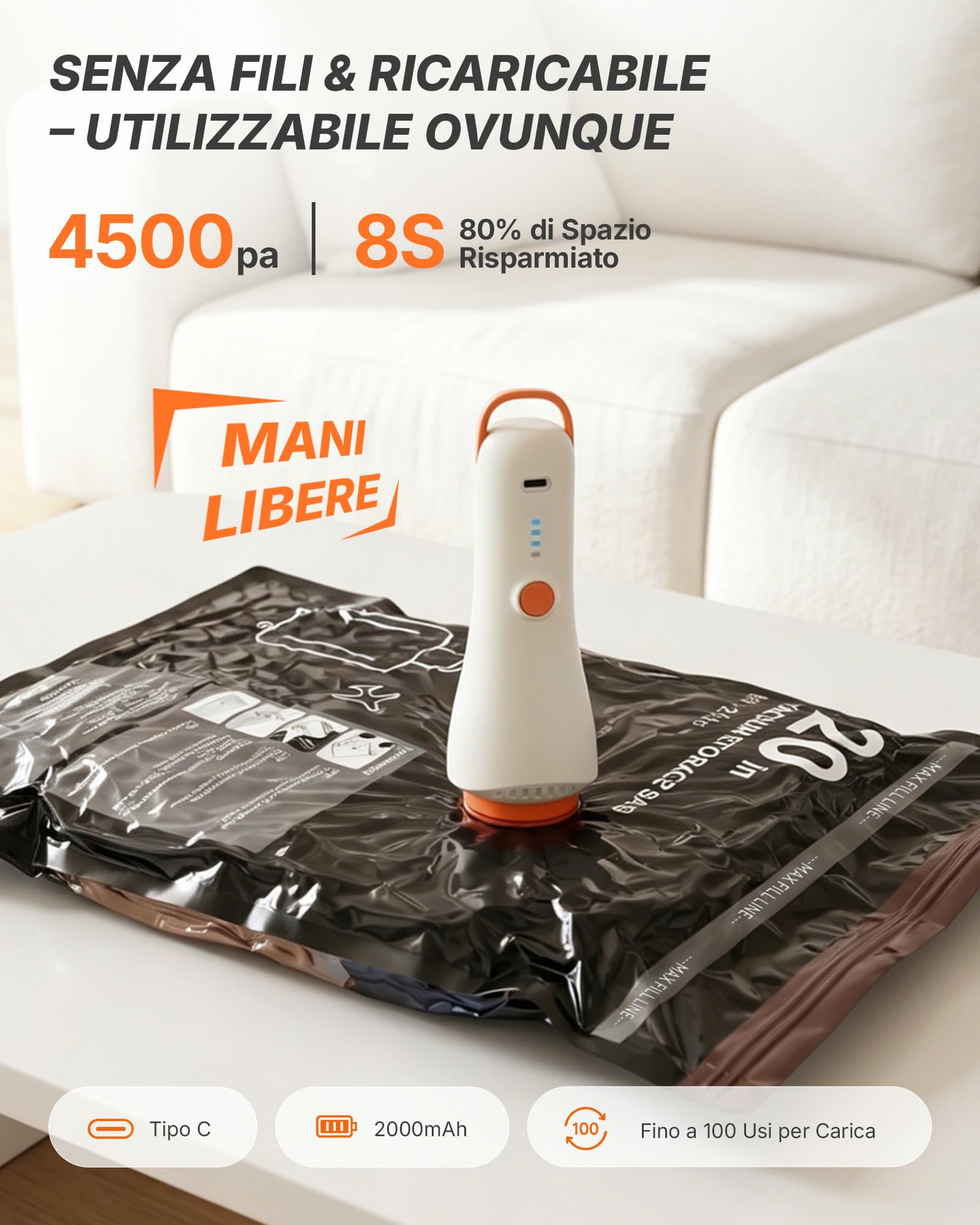 Sacchetti Sottovuoto Vestiti con Pompa Sottovuoto Senza Fili, 10 Pezzi (4 * 54x40、4 * 64x47、2 * 74x54cm) – Per Viaggio, Valigia e Armadio – Pompa Sottovuoto da Viaggio Wireless