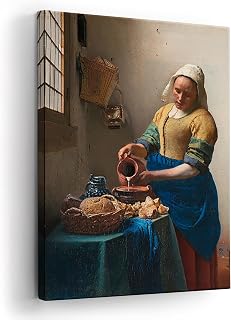 homeworkism Canvas Wall Art – The Milkmaid – by Jan Vermeer – CLASSIC ART FIGURATIVE – Museum Reproduction – Ready to Hang