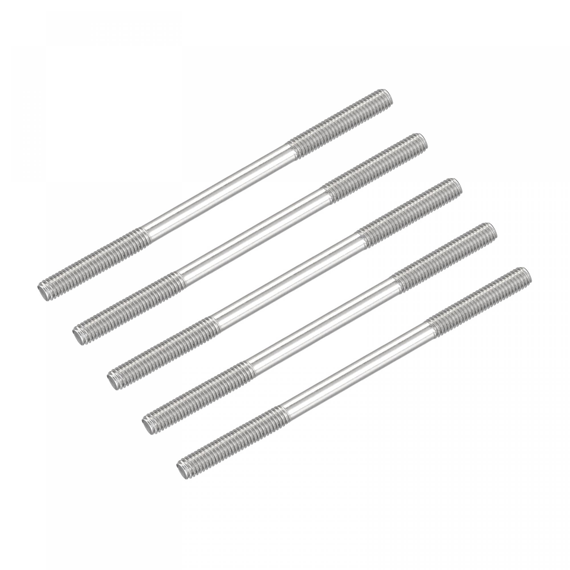 sourcing map Double Ended Stud Screws (M6 Thread 90mm Length) 5pcs, 304 Stainless Steel Dual Threaded Rod Bolts - for House Maintenance