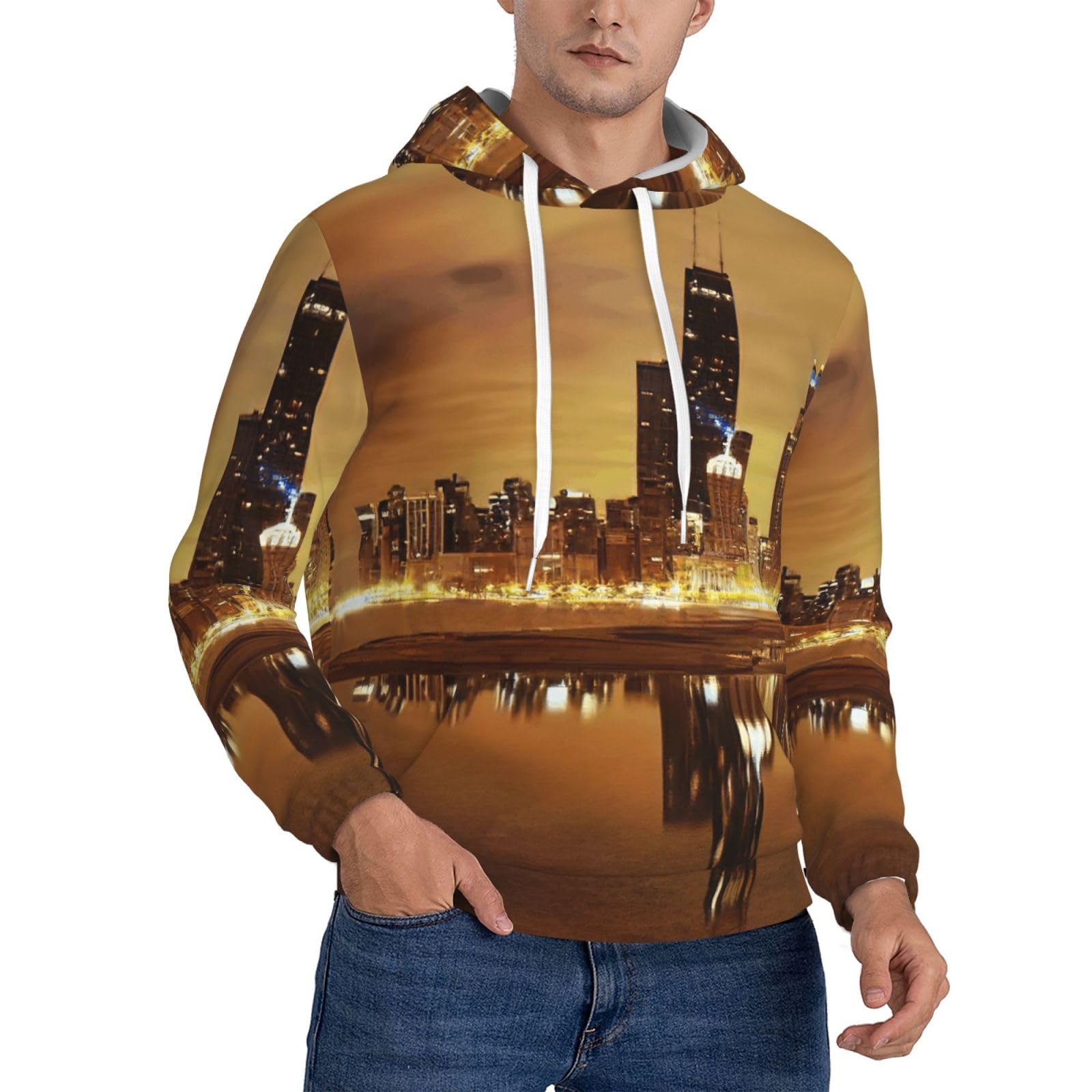 Sweat à capuche avec cordon de serrage pull homme manches longues imprimé Chicago - 8