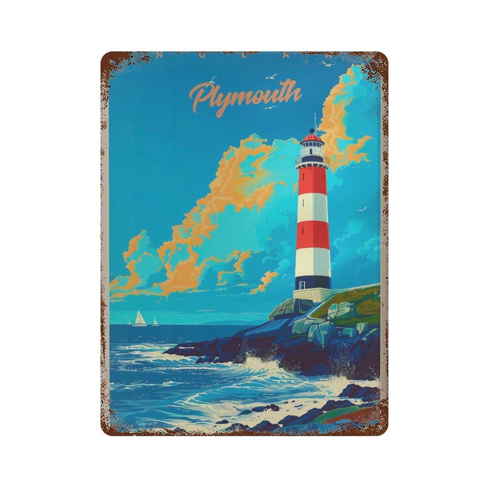 xiaoxiaoshen Plymouth England Travel Seaside Wall Decor Art Metal Tin Poster Modern Home Decor Art Home Bar Shop Decorations Vintage Sign 40x30cm