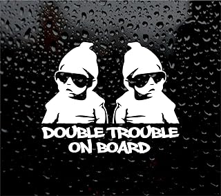 Double Trouble Twins On Board Baby Child Car Sign Vinyl Decal (7 x 6 inches)