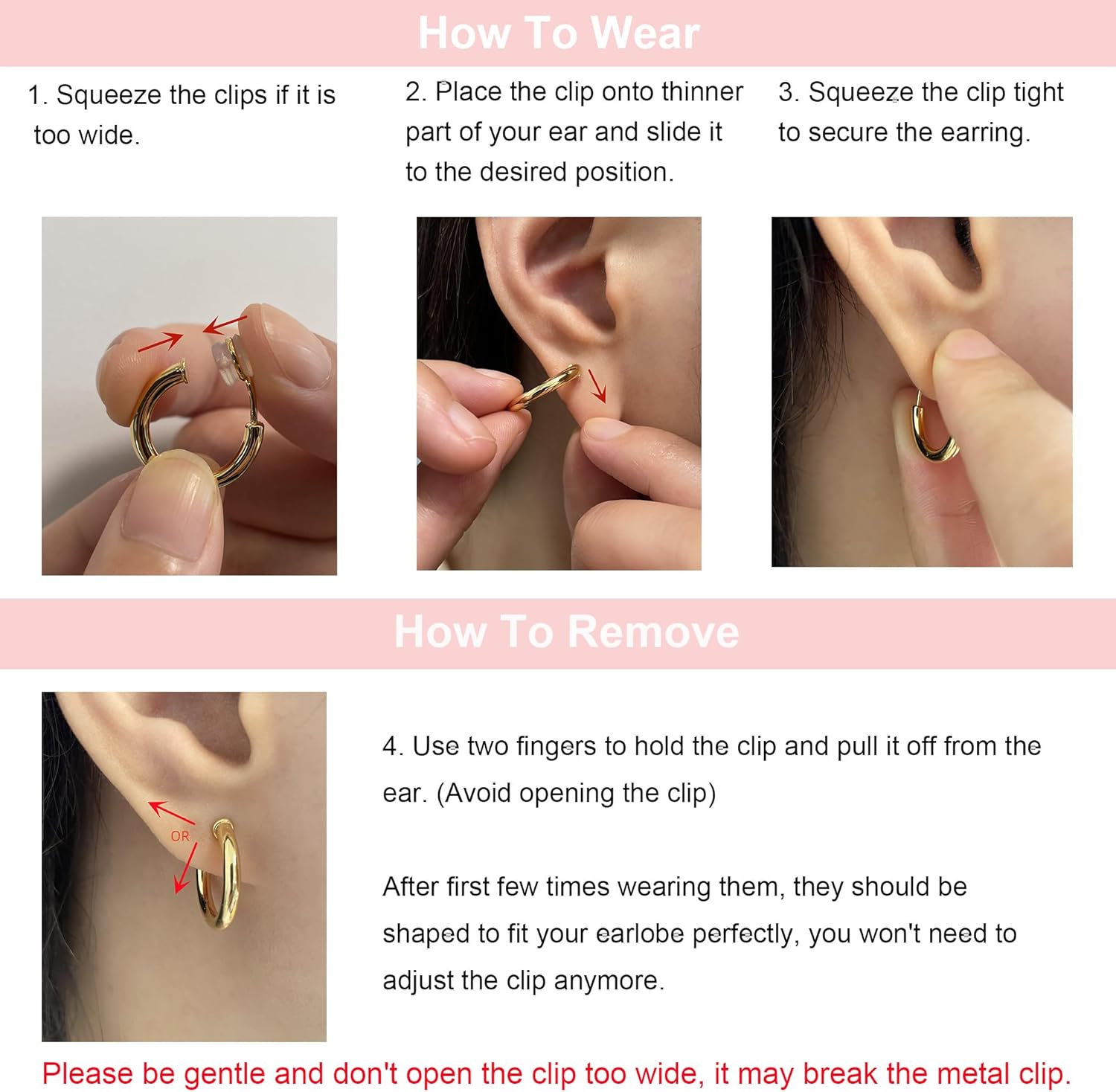 Clip On Hoop Earrings for Women 14K Gold Plated Non Pierced Chunky Clip On Huggie Hoops Adjustable No Piercing Fake Earrings - Image 4