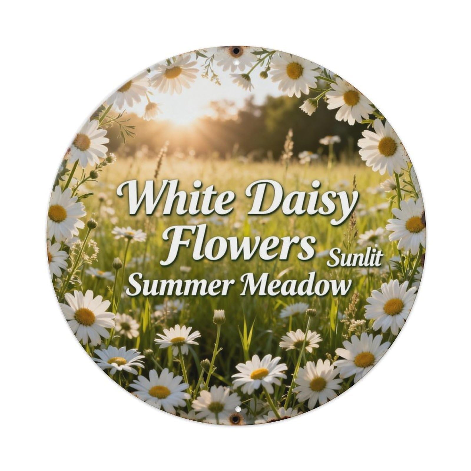 White Daisy Flowers Sunlit Summer Meadow Metal Tin Sign Plaque