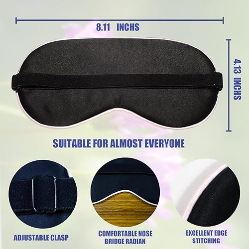 Miniatura 6 de Máscara de dormir para hombres y mujeres, paquete de 2 máscaras de ojos de seda suave para dormir con correa ajustable, cómoda luz de bloqueo de los