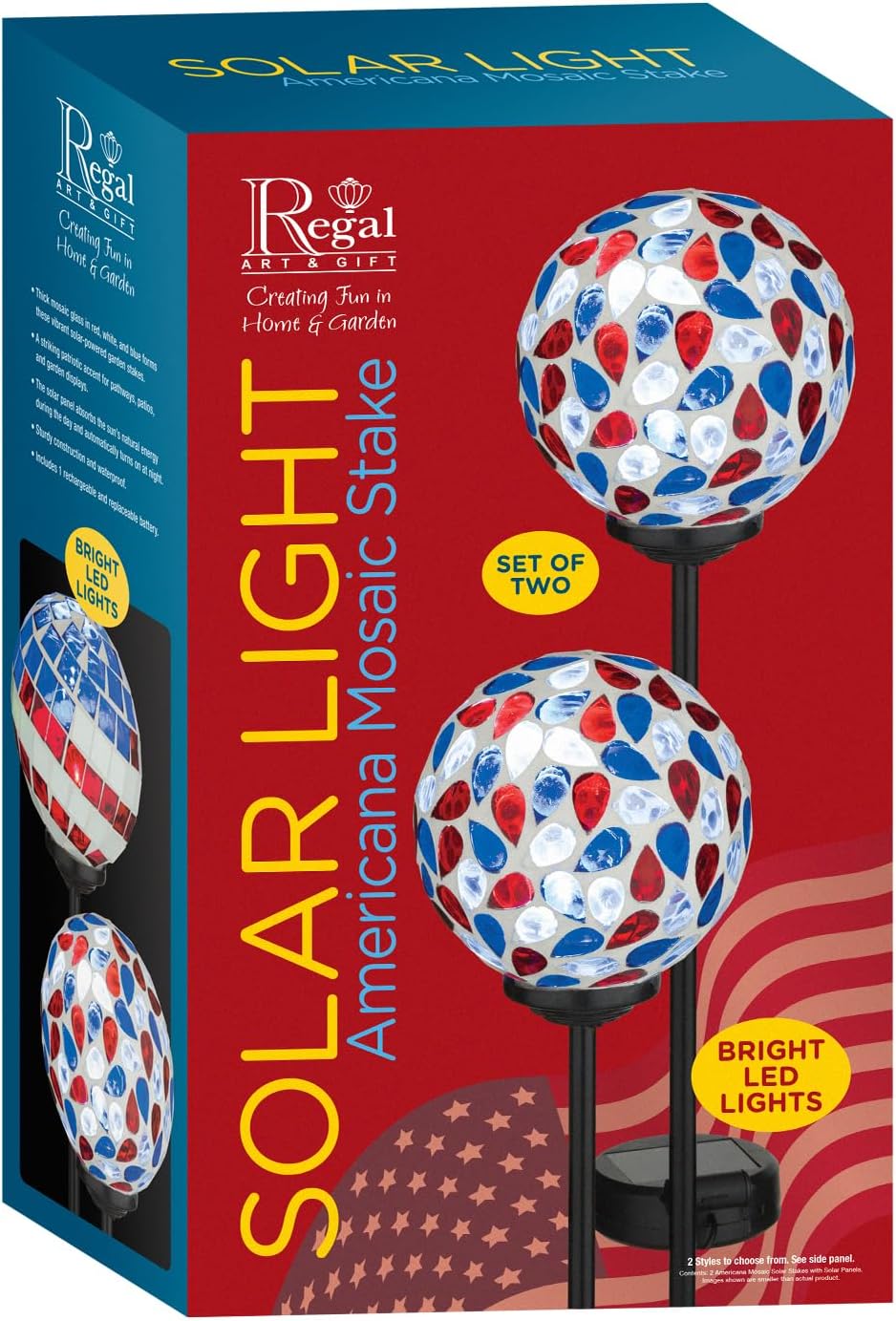 Regal Art & Gift Americana Mosaic Solar Stake Set of 2, Patriotic Outdoor LED Garden Lighting, Weather-Resistant Metal and Glass Decorative Landscape Decor for Yard and Pathway – Teardrop