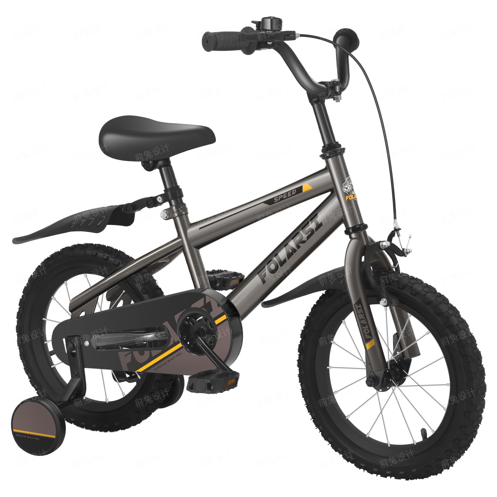 Folarsi Boys Bike 12 14 16 Inch Kids Bicycle for 2-7 Years, Sporty Children's Mountain Bike with Training Wheels & Dual Brakes, Gray-Black Steel Frame