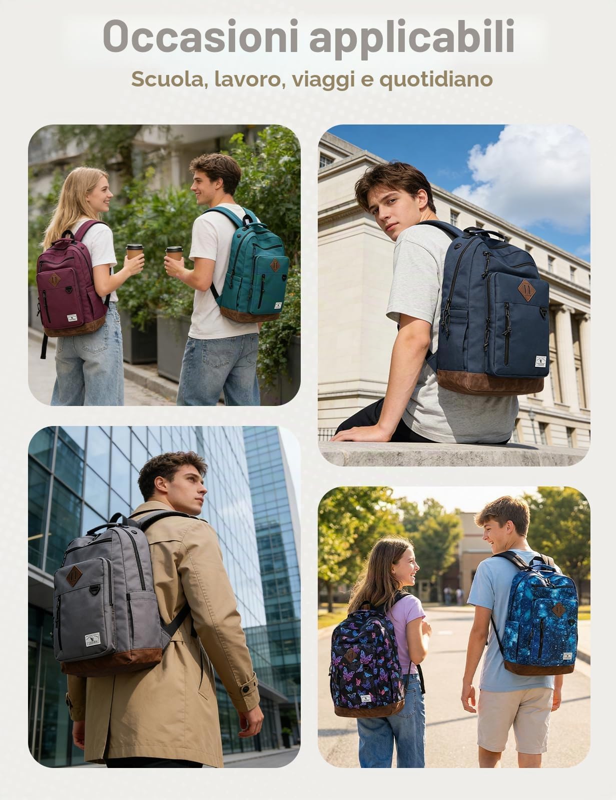 VX VONXURY Zaino Uomo, Leggero Zaino Scuola per Donna, Casual Zaino da Viaggio Resistente all'acqua per Adolescenti Università Lavoro