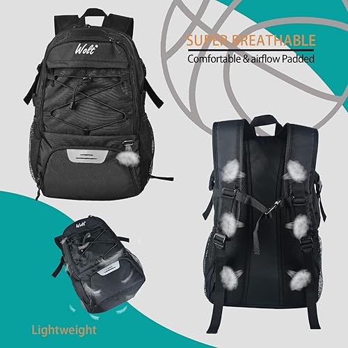 Vista 5 de WOLT - Mochila de baloncesto grande con compartimento separado para pelota y zapatos, ideal para baloncesto, fútbol, gimnasio