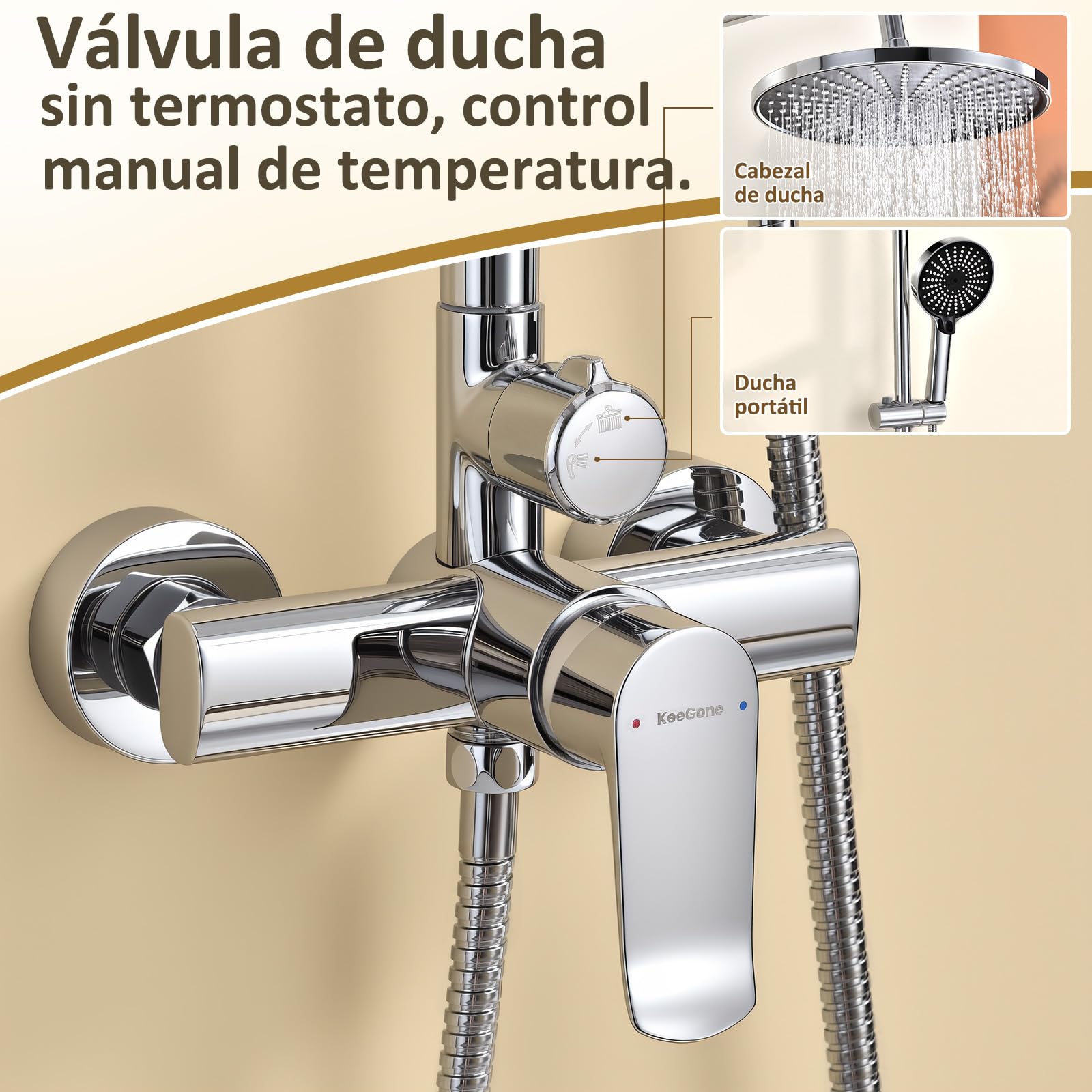 Sistema de ducha con grifería ajustable en altura sin termostato con cabezal de lluvia grande de 26 cm y ducha de mano de 3 funciones juego de ducha de acero inoxidable
