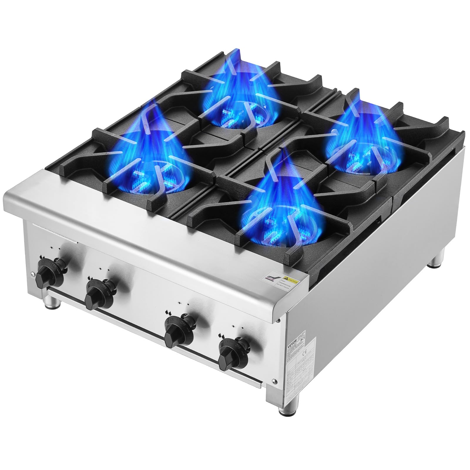 VEVOR Cuisinière à Gaz Commerciale avec 4 Brûleurs, Plaque de Cuisson de Comptoir au Propane et au Gaz Naturel, 28 kW, en Acier Inoxydable, Équipement de Cuisson Commercial pour Restaurant Domicile