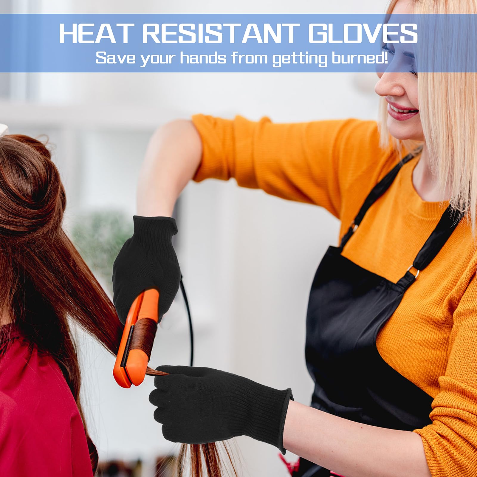 WLLHYF Lot de 2 gants professionnels résistants à la chaleur pour la coiffure - Blocage de la chaleur pour fers à friser et fers à friser - Gants résistants à la chaleur (2, bord noir)