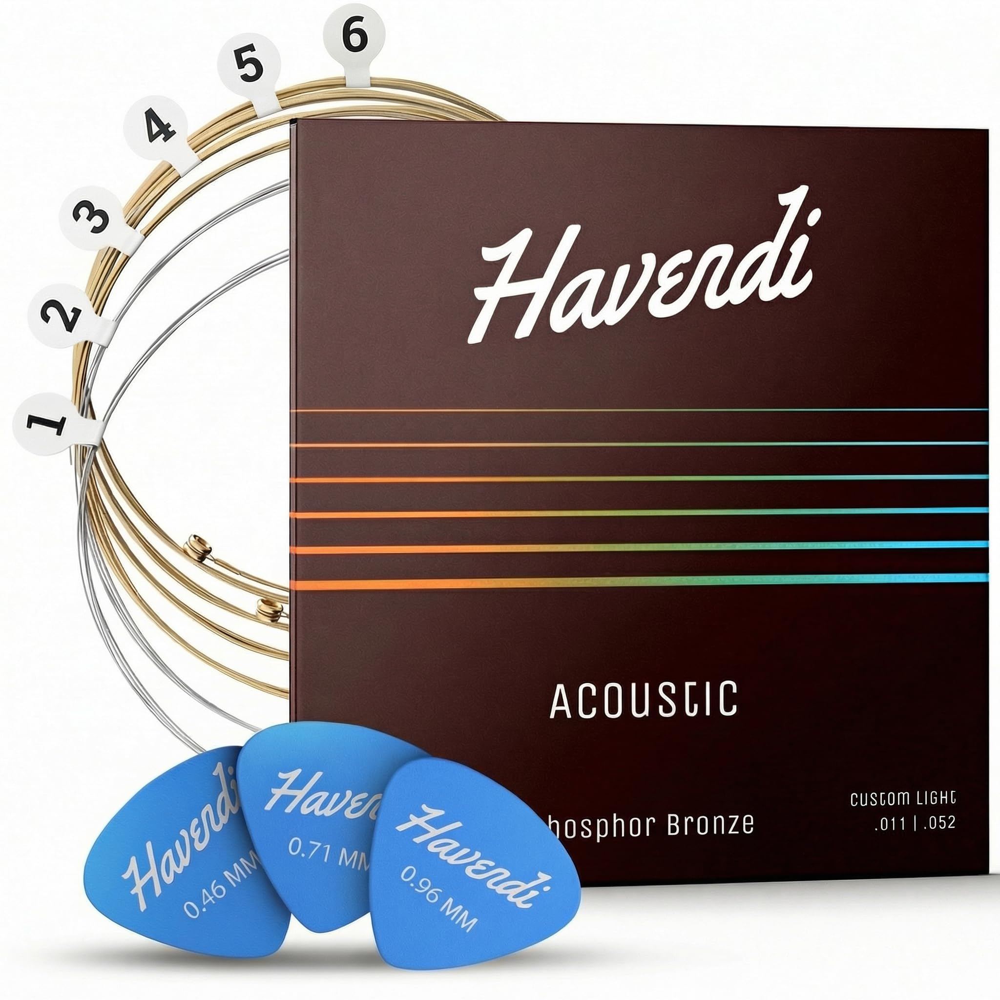 HAVENDI Cordes de guitare acoustique avec revêtement en bronze phosphoreux - Qualité sonore brillante - Comprend 3 médiators