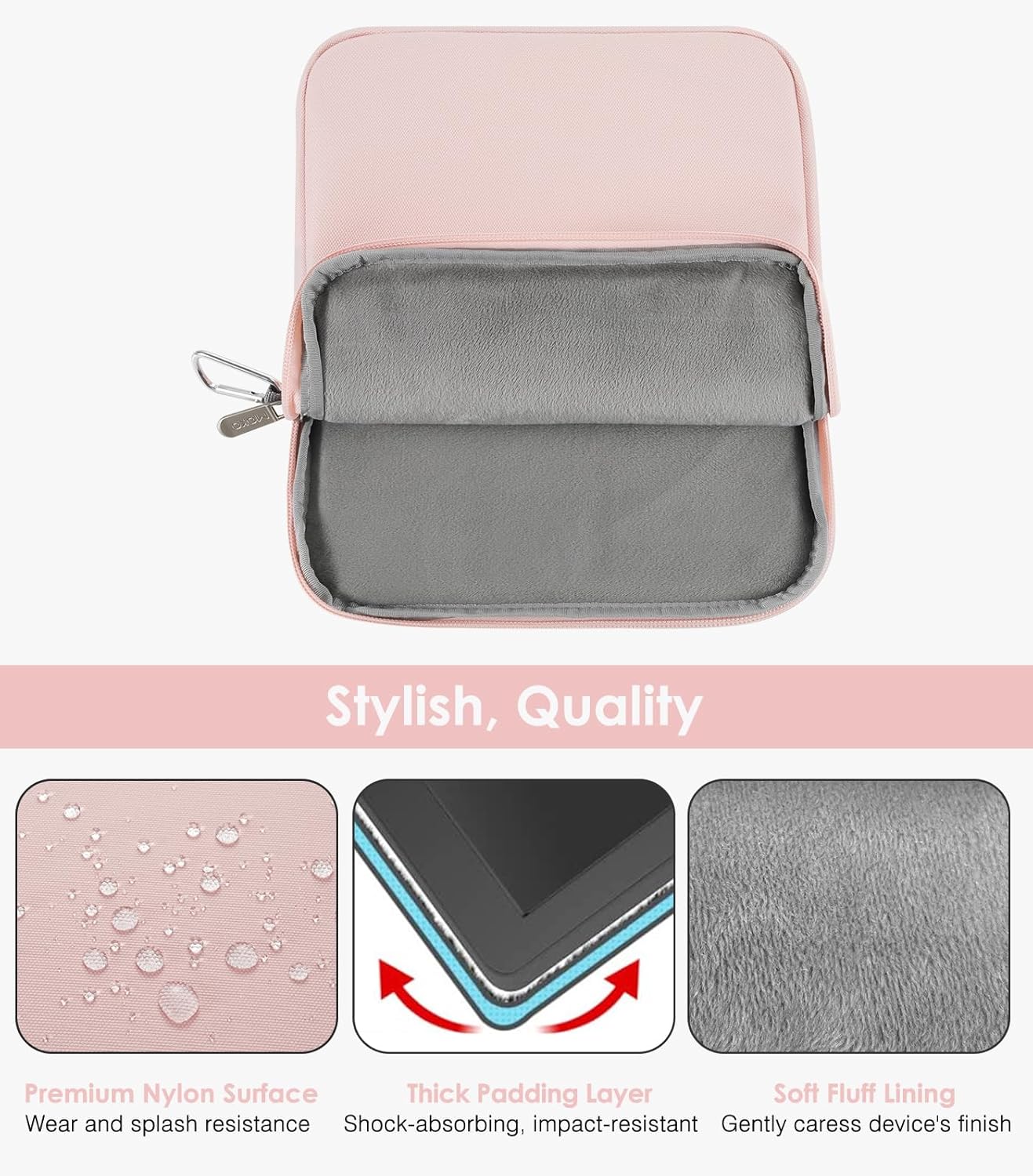MoKo 9-11 Inch Tablet Sleeve Bag Carrying Case Fits New 11-inch iPad Pro M4/iPad Air M2 2024, Air 5/4/3 10.9"/10.5", Pro 11 M2, i-Pad10th 10.9, i-Pad9/8th Gen 10.2, Tab S8/S9 11", Pink - Image 3