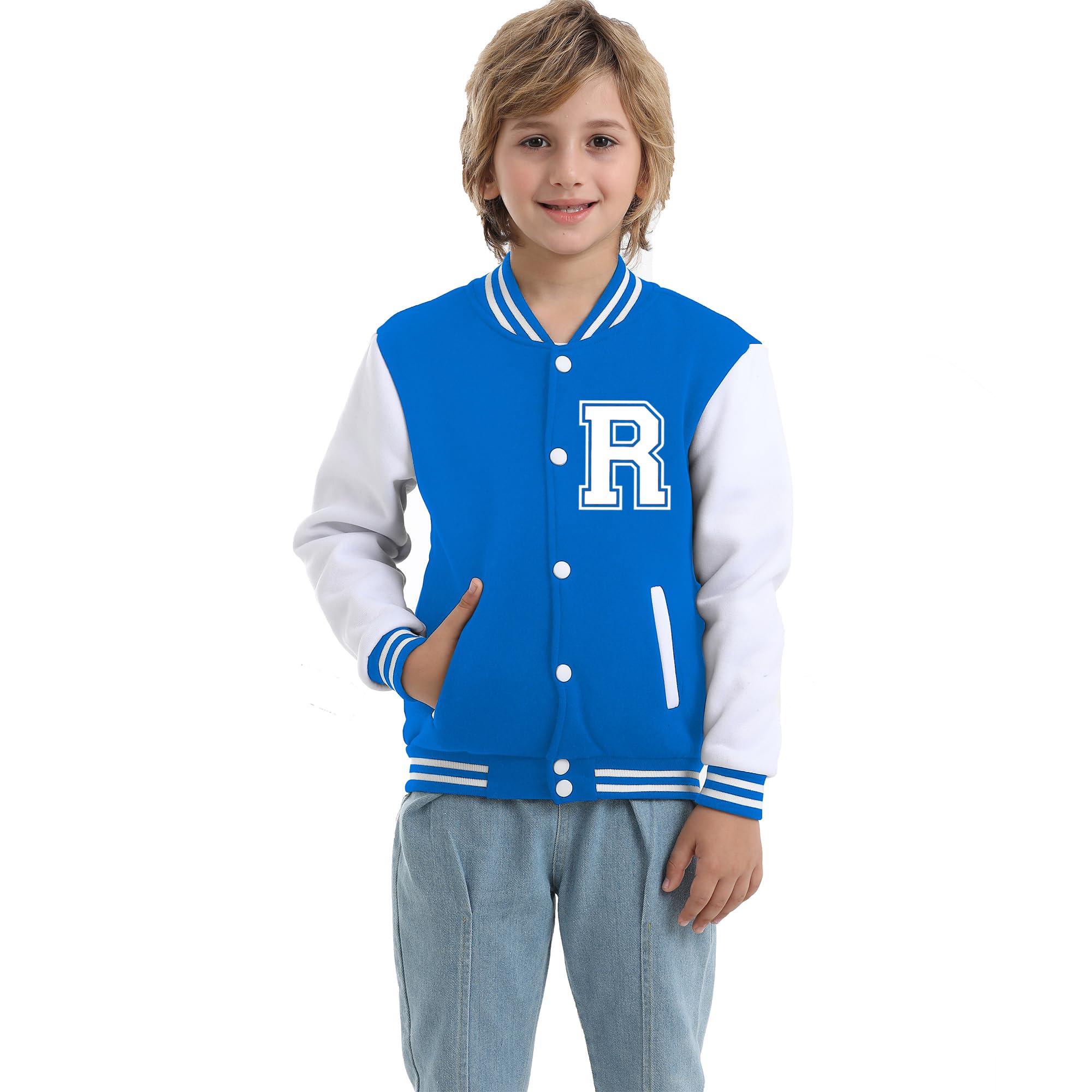 Kids Baseball Jacket Letter Print Boys Girls Varsity Coat Casual Lightweight School Uniform With Button