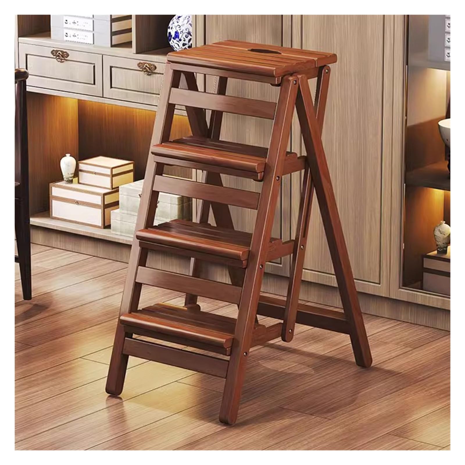 LISHEUK 3Step Folding Wooden Stool Versatile Kitchen Counter Chair & Portable Ladder NonSlip High Chair for Easy Access MultiUse Step Stool