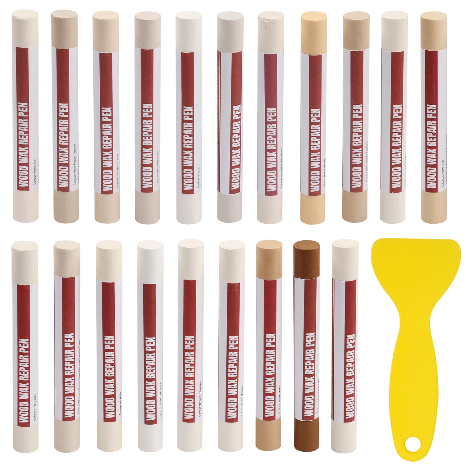 20pcs Wood Filler Sticks with Scraper, Furniture Repair Wax Crayons for Scratch Repair, Laminate Floor, Kitchen Cabinet, Table, Door, Holes & Cracks, [White Series]