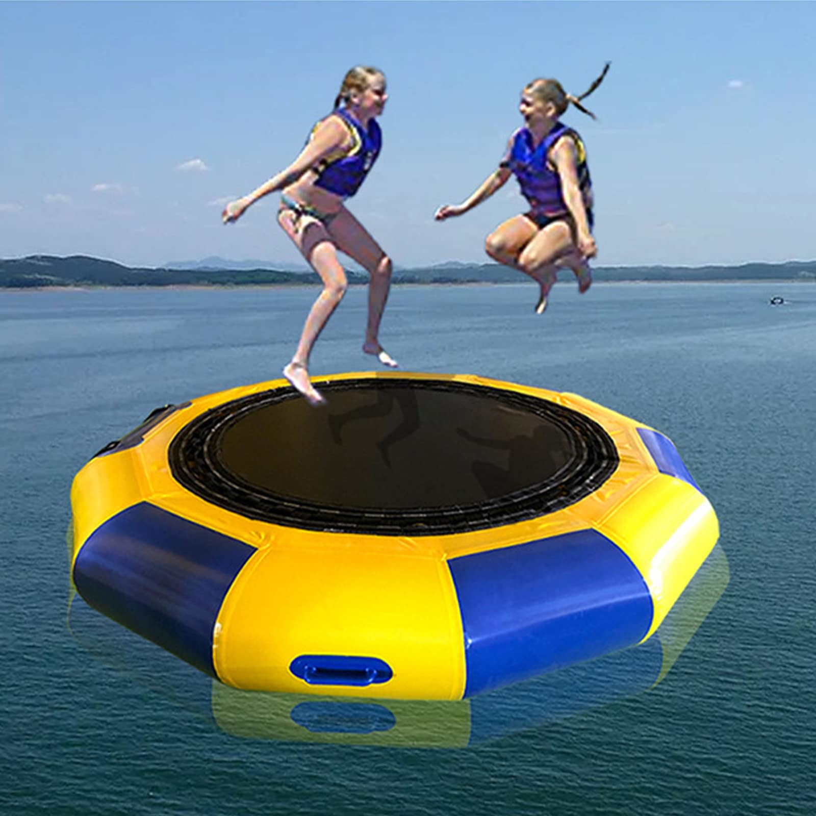 PLJKIHED Wasserspielzeug, aufblasbares Wassertrampolin, 6,6 Fuß/10 Fuß/13 Fuß/16 Fuß runde schwimmende springende Schwimmplattform, Wasserwippe für Wassersport Stabilize