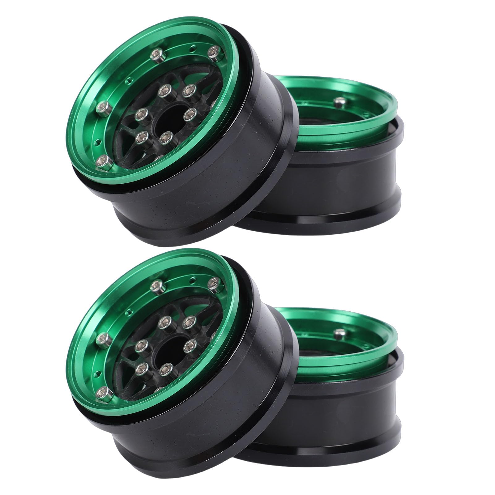 Cryfokt Set di Cerchi RC in Lega di Alluminio Ad Alta Resistenza da 1,9 Pollici Cerchio Leggero per Cingolato 1/10, 4 Pezzi per Axial SCX10, Wraith (GREEN)