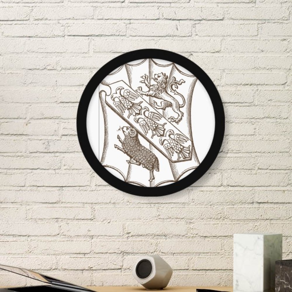 Illustration de mouton et lion baroque blanc image ronde simple avec cadre noir pour maison