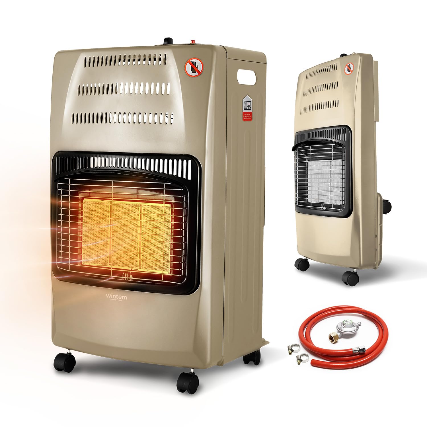 Wintem - Stufa a Gas Richiudibile 4200W con 3 Livelli di Riscaldamento, Accensione Piezoelettrica e Vano Porta-Bombola da 15Kg, Compatta e Facile da Riporre (Beige)