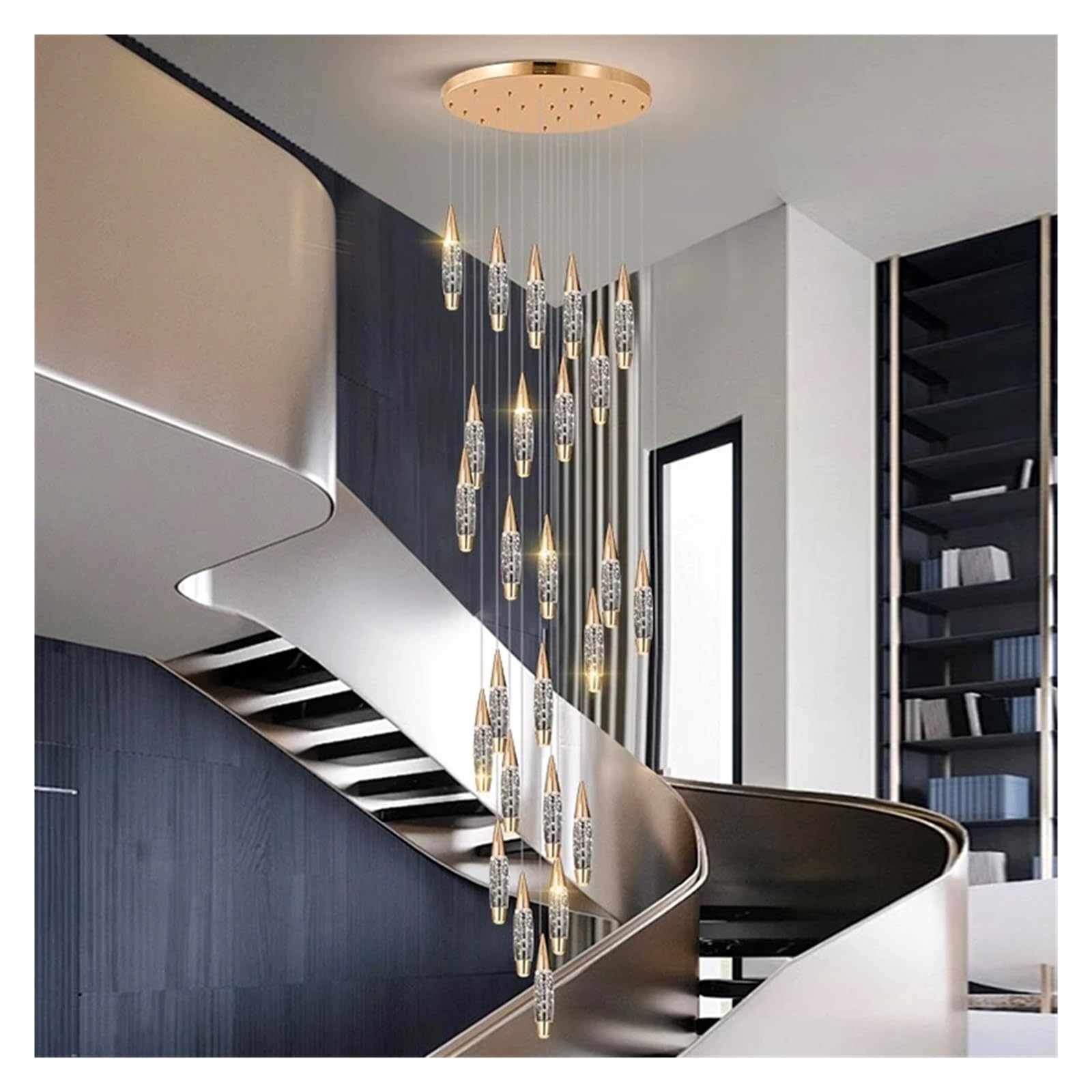 ZTCHSENZT 25 Light Modern Crystal Chandelier Dimmable LED Gold Spiral Foyer Chandeliers Entryway High Ceiling Pendant Lights Staircase Chandeliers,Chandelier Lamps,Warm White-50cm
