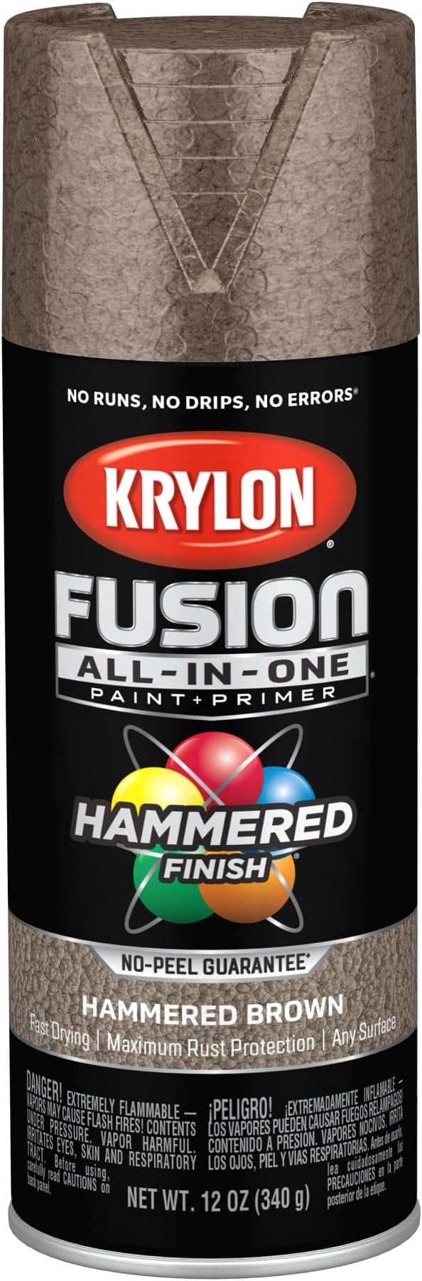 Fusion All-In-One Adhesive Hammered Finish Spray Paint for Indoor/Outdoor Use, 12 oz, Brown