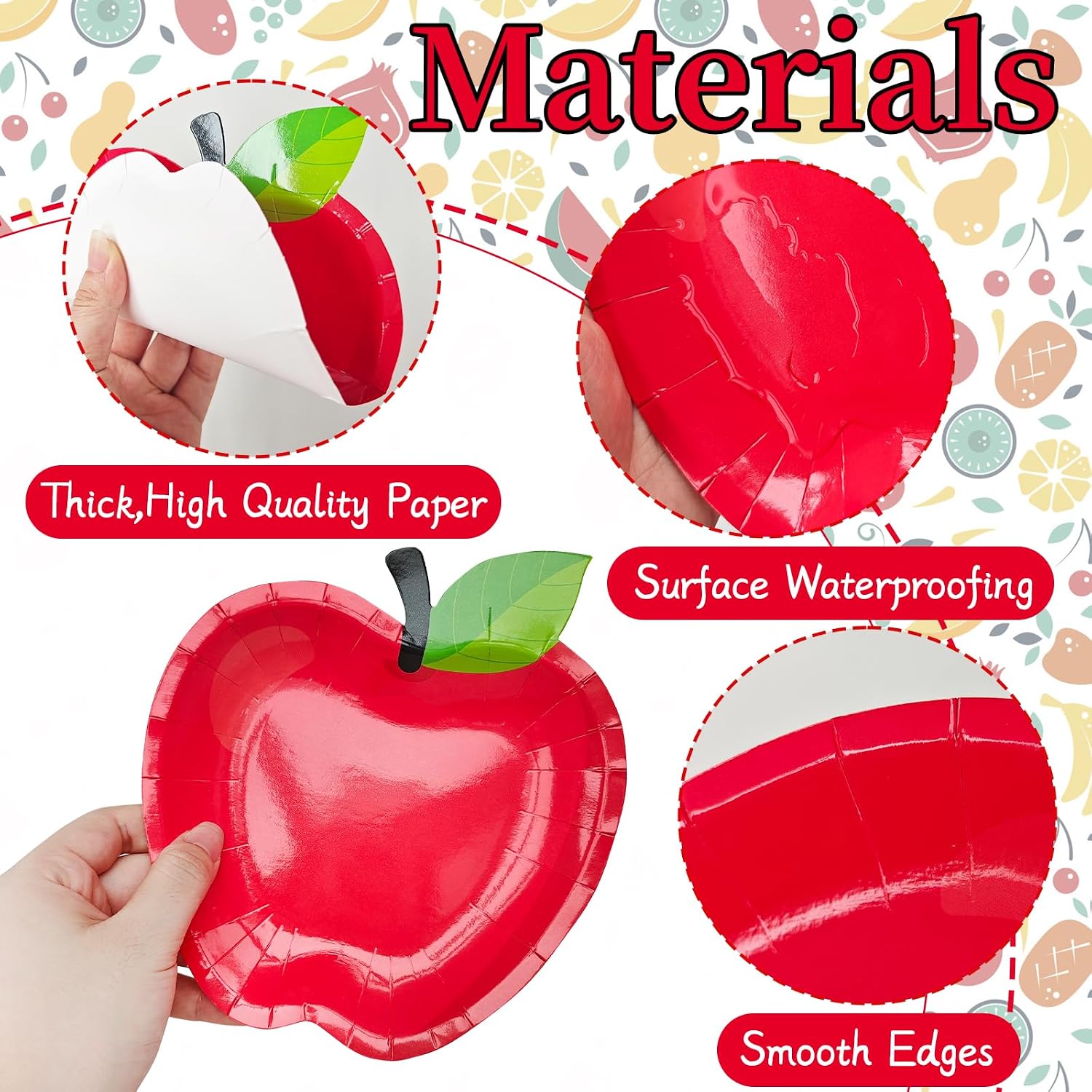 Woozettn 50 Pcs Red Apple Paper Plates Back to School Decorations,First Day of School Apple Shape Plates,Disposable Tableware Dinnerware for Preschool Graduation Party Supplies image 3