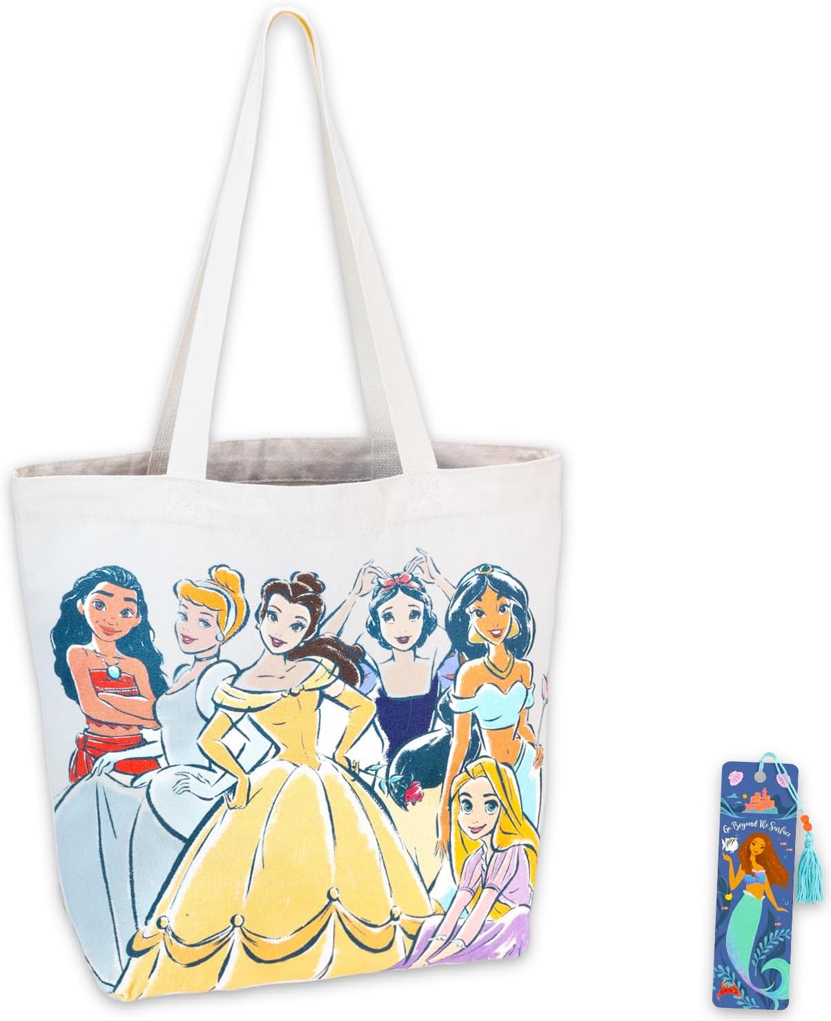 Disney Princess Canvas Tote Bag - Disney Accessory Bundle with Reusable Bag