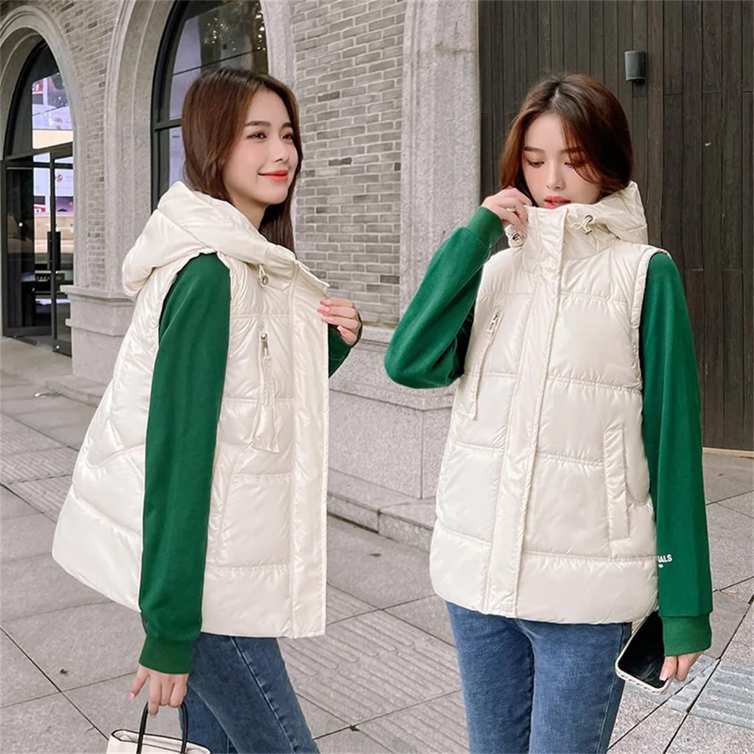 Women's Down Cotton Vest Jacket Short Hooded Sleeveless Loose Glossy Waistcoat Parkas Outerwear