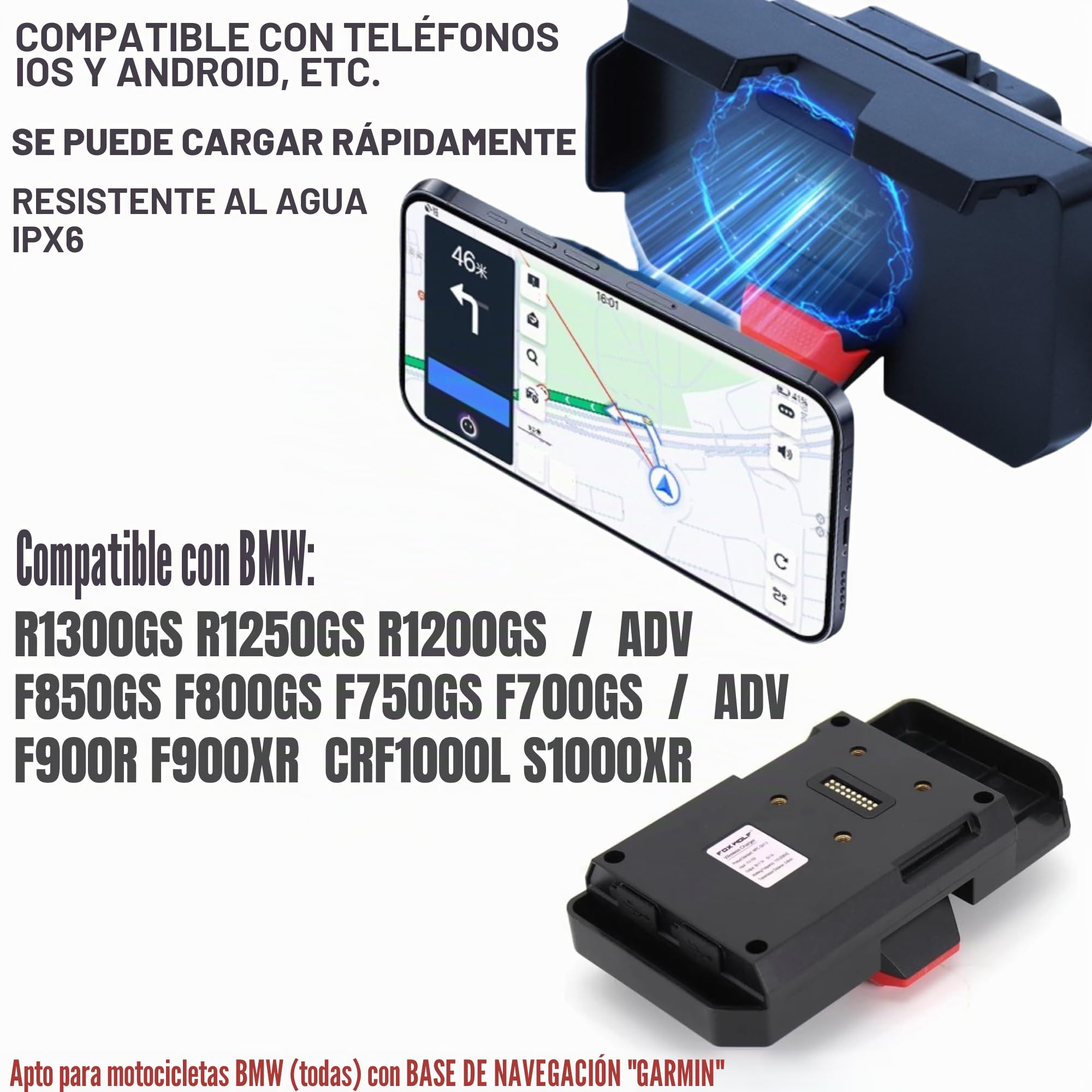 Soporte de navegación Carga inalámbrica para teléfono móvil GPS Moto para BMW R1300GS R1200GS ADV R1250GS CRF1000L S1000XR F900R F900XR F850GS F800GS F750GSF700GS Motorcycle