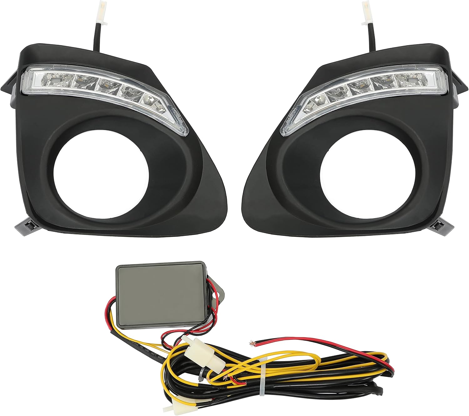 HECASA Fog Light Bezel W/LED Compatible with 2011-2013 Toyota Corolla Daytime Running Light DRL Front Bumper Signal Fog Lamp Cover Trims Replacement for TO1039139 TO1038139 Black Left & Right