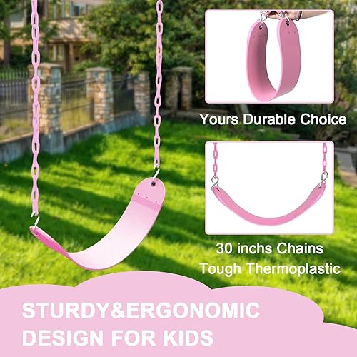 Miniatura 5 de X-Drxzo Juego de columpio rosa de 2 piezas para niños, asientos de columpio resistentes, juegos de columpios para patio trasero, juego de caja de