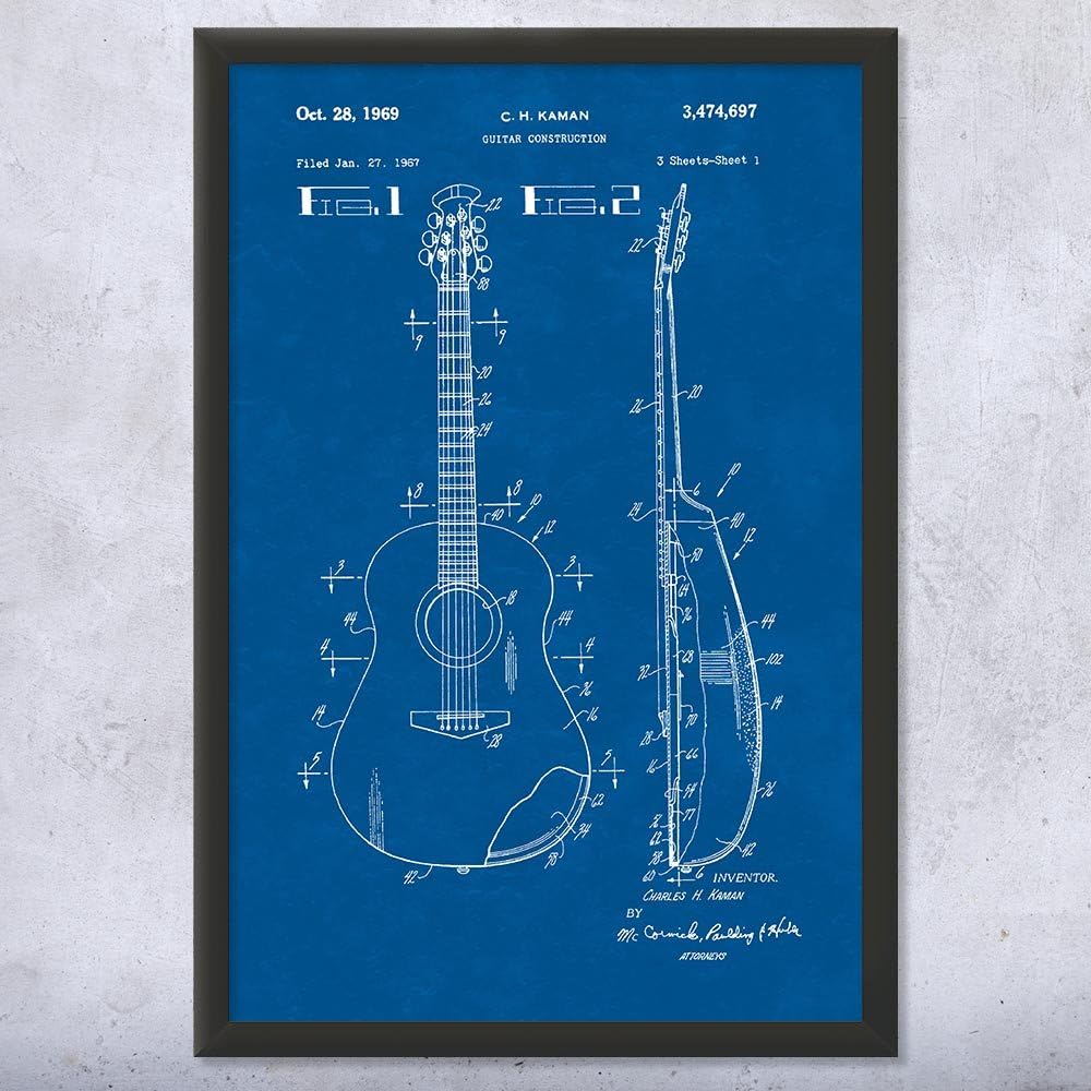 Acoustic Guitar Patent Framed Print (16x20) Gifts For Men, Guitar Art, Guitar Player Gifts, Music Wall Art, Teacher Gifts, Classroom Decor