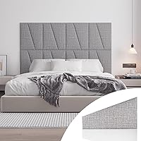 Peel & Stick Queen Headboard: Light Grey Linen Upholstered Wall Panels (6-Pack) - No-Drill Install for Bedroom, Dorm, Living Room