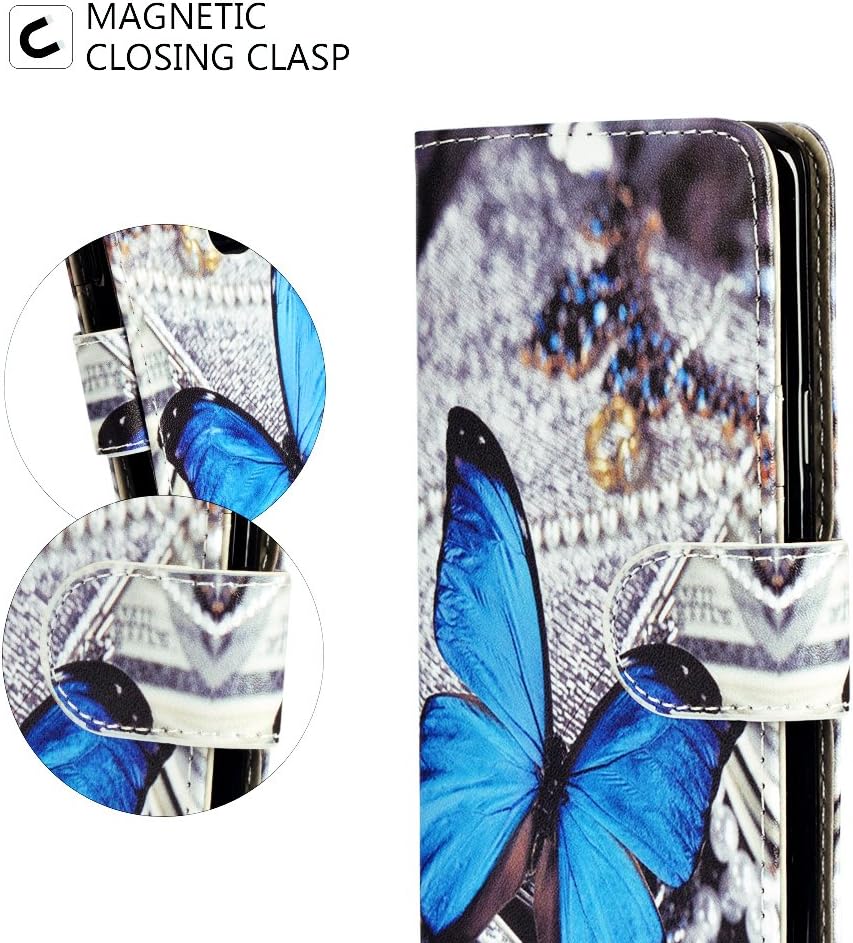 UrSpeedtekLive Galaxy S9 Wallet Case Folio Flip Premium PU Leather Case Cover w/Card Holder Slot Pockets, Wrist Strap, Magnetic Closure Compatible with Samsung Galaxy S9 (2018)- Blue Butterfly