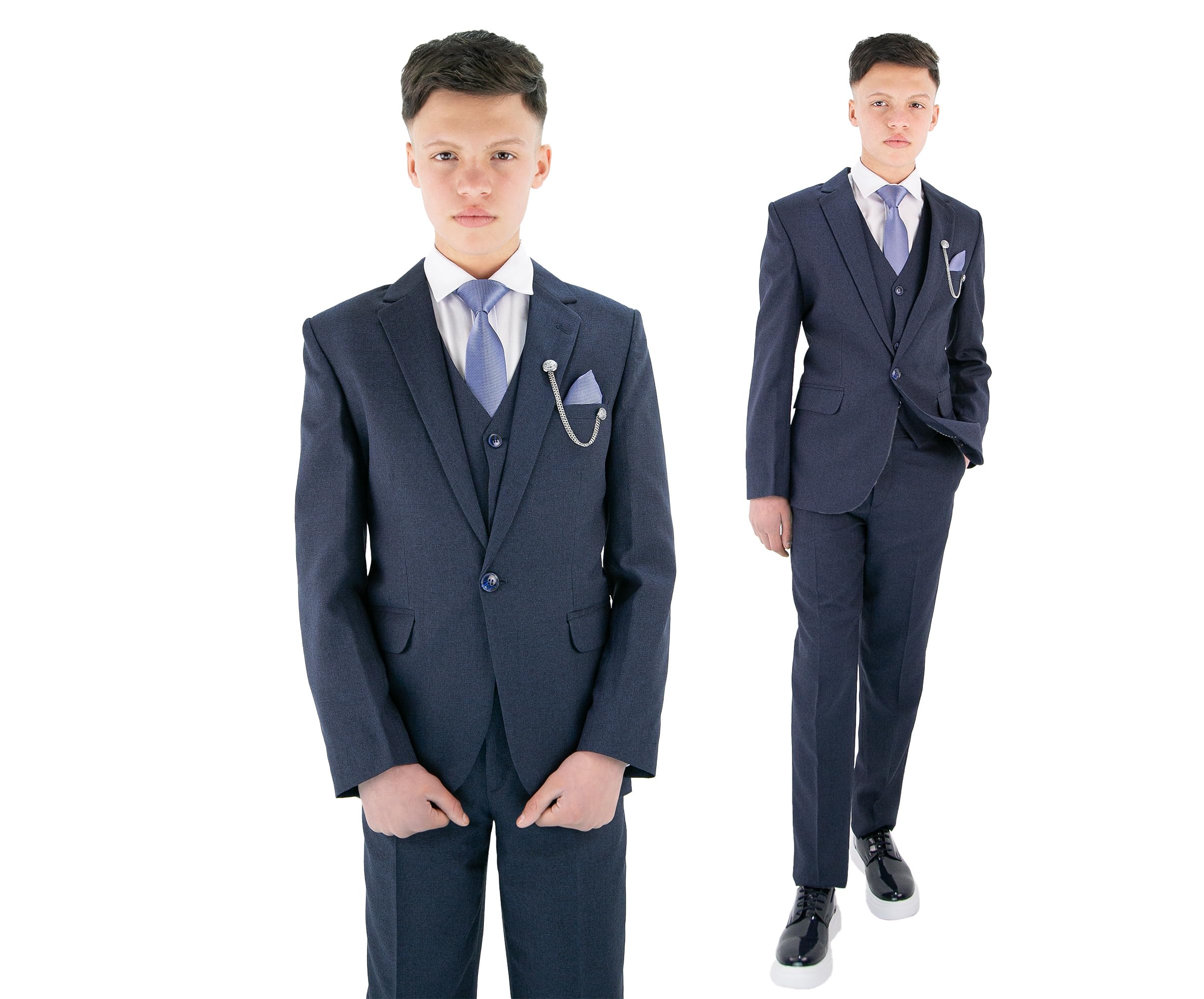 SIRRI Completo Formale da Ragazzo Testurizzato da 8 Pezzi - vestibilità Slim per Paggetto, Matrimonio, Comunione, età 1-16