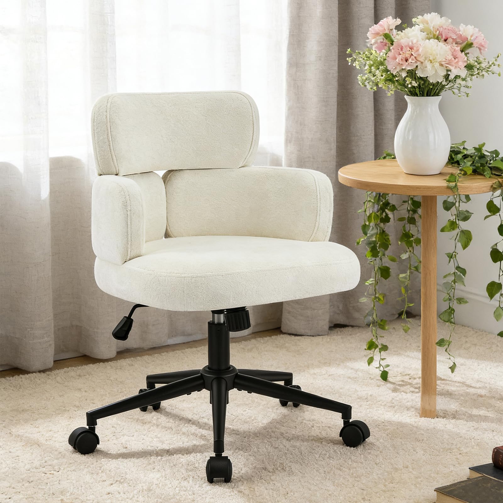 Home Office Chair with Unique Curved Back Wide Seat Computer Desk Chair with Wheels Swivel Tilt Height Adjustable