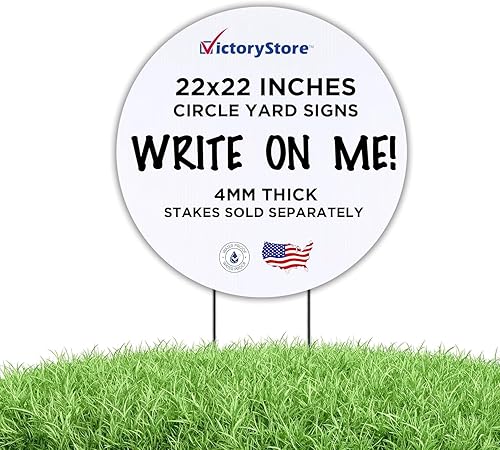 VictoryStore Letrero de patio para decoración de césped al aire libre: cartel circular para patio, 22 pulgadas, plástico corrugado en blanco, 0.157