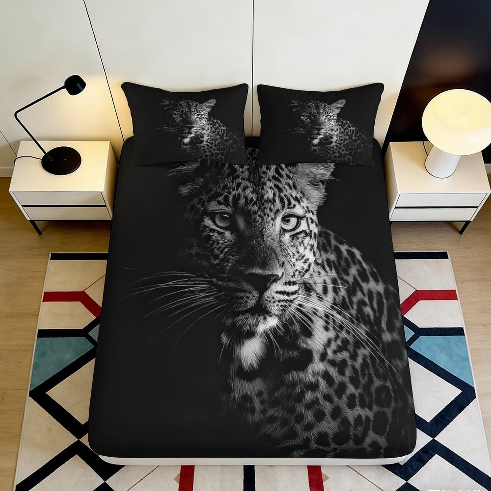 Pnayamiorkfel Style-3 3D Printed Leopard Black Fitted Sheet Microfiber Soft Bedroom Decor Wild Animal Bed Cover For Home Guest Room 90X200x25cm